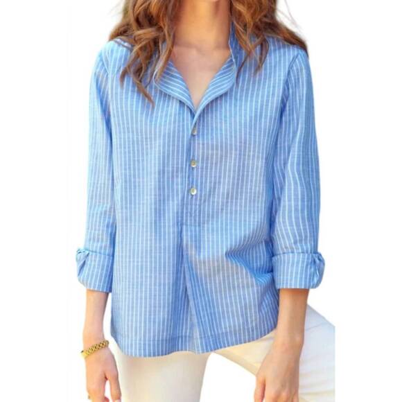 NEW FINLEY henri chambray stripe shirt in aqua